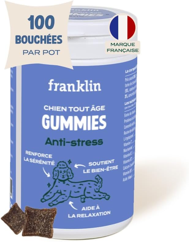 Complément Alimentaire pour Chien – Apaisant Chien – Anti-Stress – Diminution Anxiété – Actifs Naturels – Tout Âge – 100 Bouchées – 150g