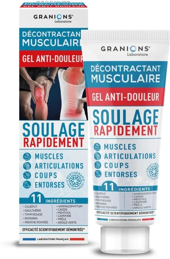 Décontractant Musculaire Gel Anti-Douleur GRANIONS - Soulage rapidement douleurs articulaires, musculaires et post-traumatiques - Effet Cryothérapie, Efficacité scientifiquement démontrée - 100 ml