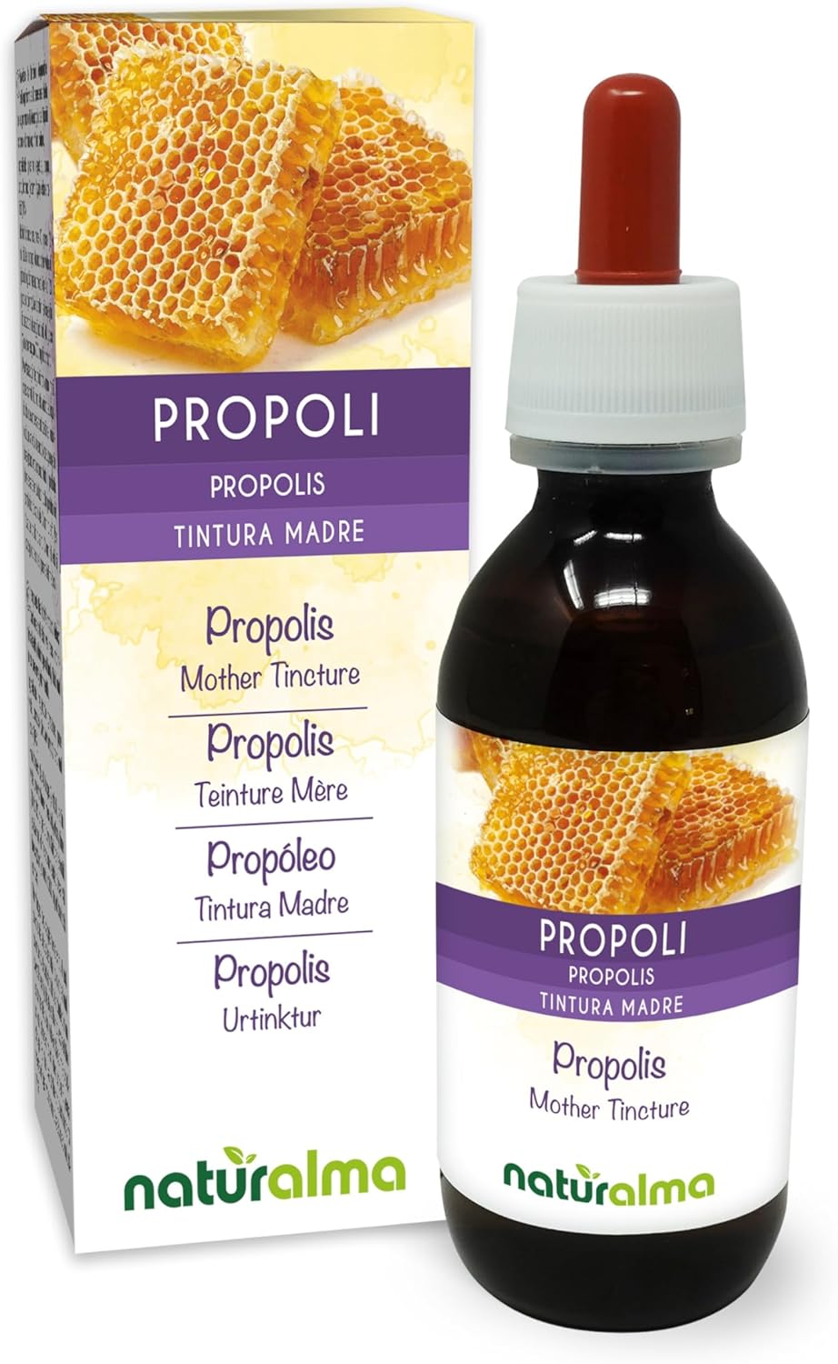 Propolis (Propolis) résine Teinture Mère sans alcool Naturalma - Extrait liquide gouttes 120 ml - Complément alimentaire Sans alcool 120 ml (Lot de 1)