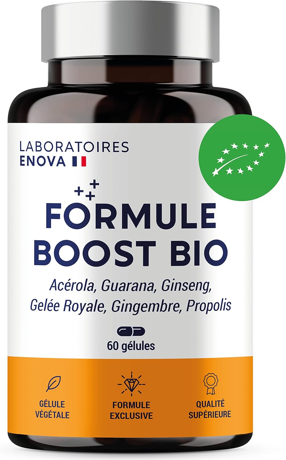 FORMULE BOOST BIO - 4G : Ginseng, Gelée royale, Guarana, Gingembre + Acérola - Complement Alimentaire Anti-Fatigue - Immunité et Energie - Fabriqué en France