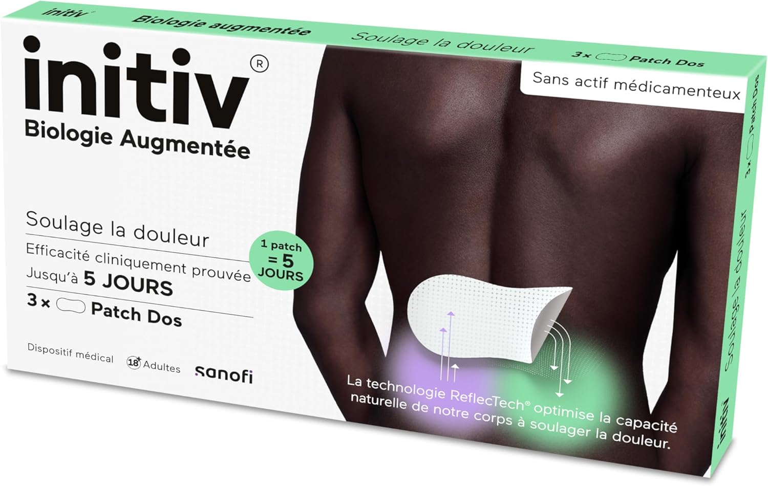 Patch dos – Soulage la douleur jusqu’à 5 jours – Dispositif Médical – Sans actif médicamenteux – Boite de 3 patchs - Adultes