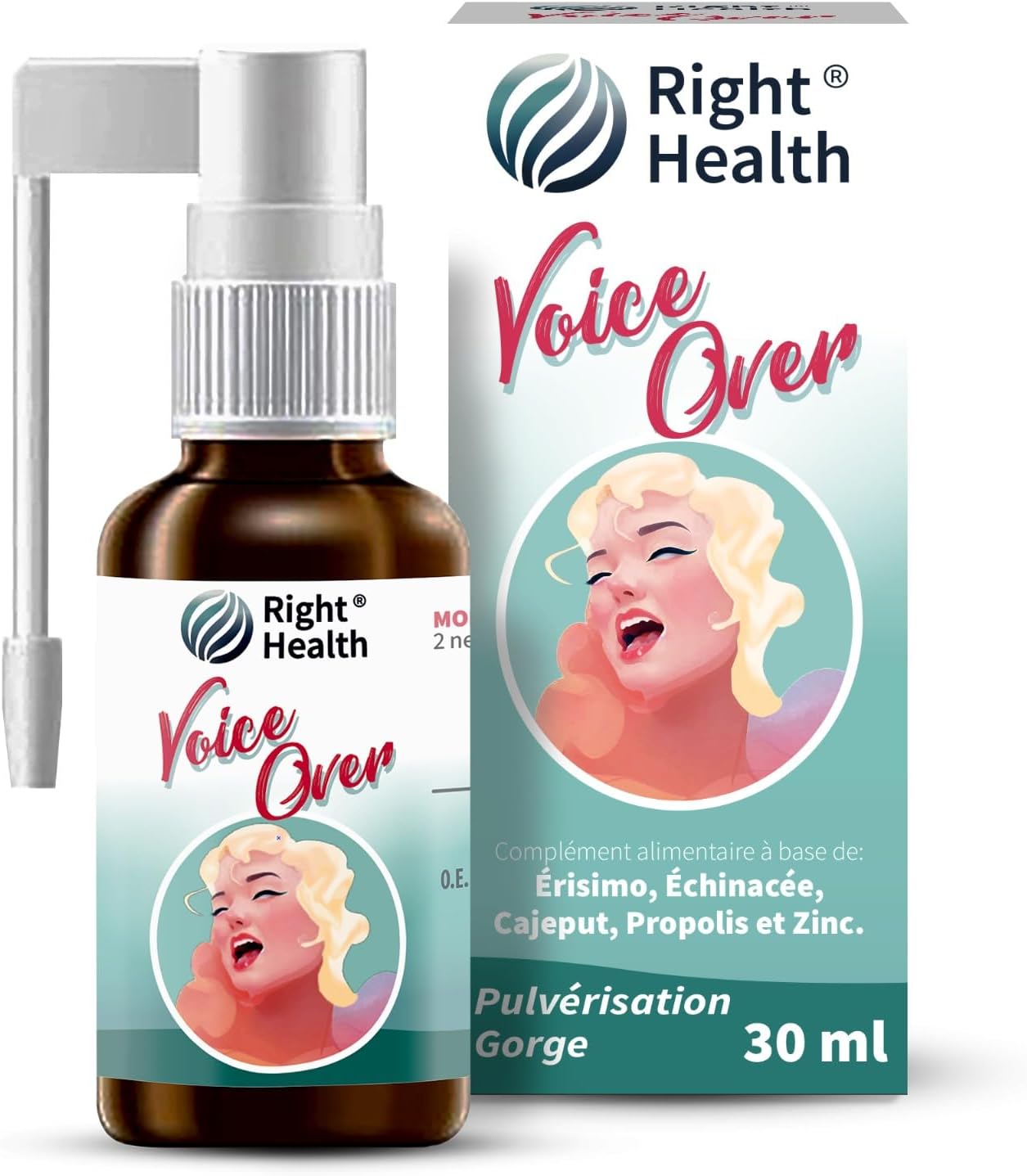 VOICE OVER: Spray Voix 30 ml - Spray Gorge avec Erysimum (Herbe aux chantres), Echinacea, Propolis, et Cajeput - Pour le bien-être des cordes vocales et les maux de gorge - Sans gluten, Goût citron
