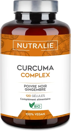 CURCUMA BIO Gélules 1420mg - Anti-inflammatoire Puissant BIO - Curcumine Piperine Gingembre Poivre Noir Anti-Oxydant - Turmeric Black Pepper - Haute Concentration 120 Gélules Nutralie (Sans additifs)