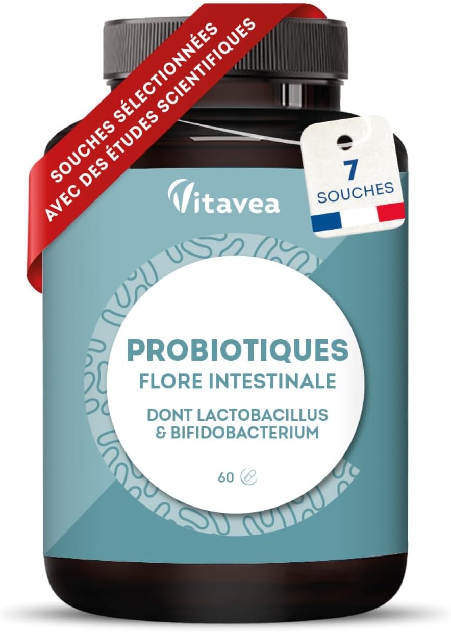 Probiotique Flore Intestinale - 7 souches dont Lactobacillus & Bifidobacterium - 28 Milliards d'UFC/jour - Transit & Microbiote Intestinal - 60 Gélules Végétales – Fabriqué en France - Vitavea