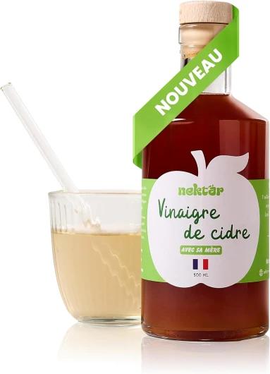 Nektar - Vinaigre de Cidre Bio - Non Pasteurisé, Non Filtré, Avec sa Mère - Digestion, Glycémie, Perte de Poids - Spécial Cure - 500 ml - Fabriqué artisanalement en Normandie Bouteille - 500 ml