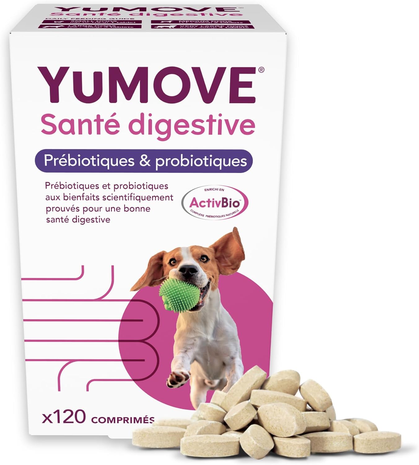 YuMOVE Complément Probiotique Chien – 120 comprimés – Soutien digestif Quotidien pour la santé des Chiens aux intestins sensibles – avec probiotiques pour la Flore intestinale