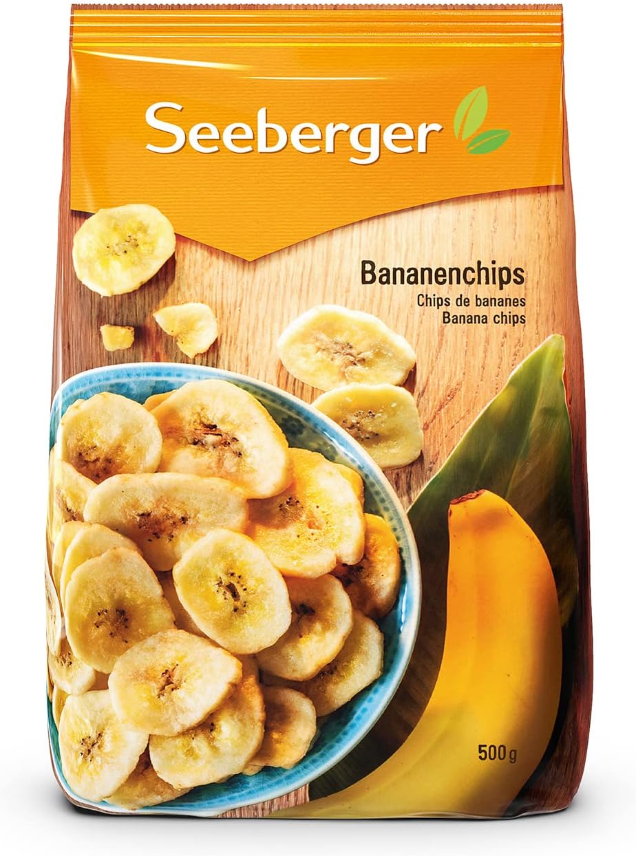 Chips de banane : Rondelles de bananes fraîches cuites dans de l’huile de coco pour des chips croustillantes - passion banane - sucrées - sans arômes artificiels, vegan (1 x 500 g) 500 g (Lot de 1)