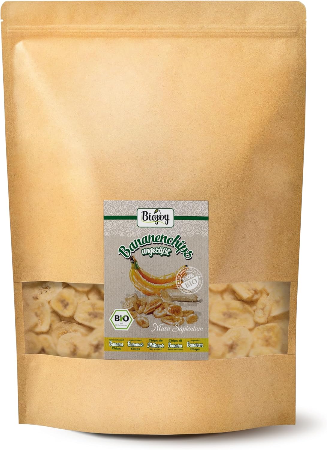 Chips de Banane BIO (1 kg), séché et entier, sans soufre 1 kg (Lot de 1)