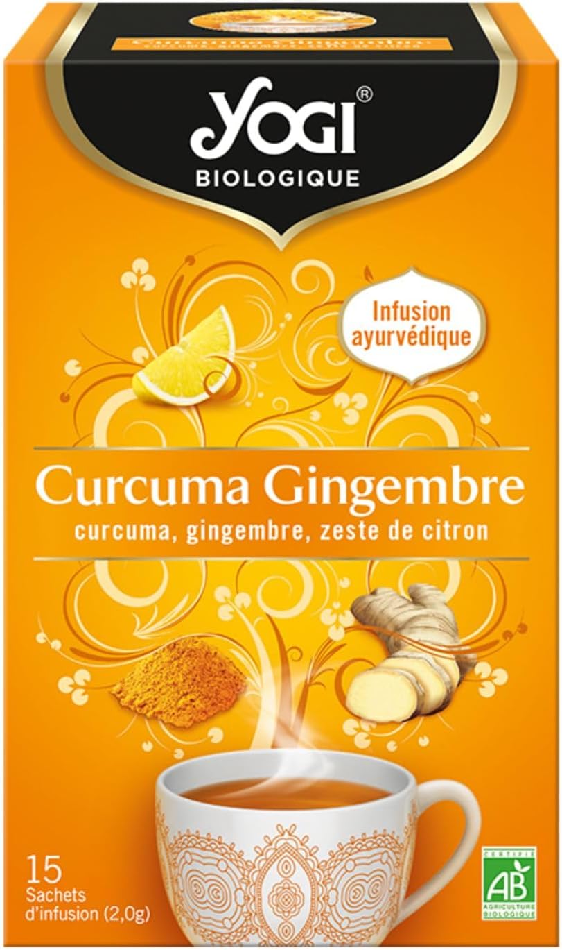 Biologique Curcuma Gingembre, Infusion 100% Bio, 15 Sachets thermosoudés et sans agrafe, 24 g, 311916