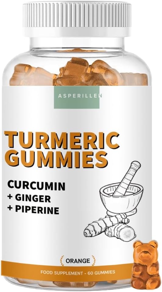 Gommes au Curcuma avec Gingembre et Poivre Noir - Hautement Dosée avec 80% de Curcumine et 95% Pipérine - Anti Inflammatoire et Antioxydant Naturel - Turmeric Gummies - 60 Unités Saveur Orange