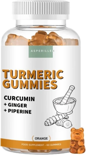 Gommes au Curcuma avec Gingembre et Poivre Noir - Hautement Dosée avec 80% de Curcumine et 95% Pipérine - Anti Inflammatoire et Antioxydant Naturel - Turmeric Gummies - 60 Unités Saveur Orange