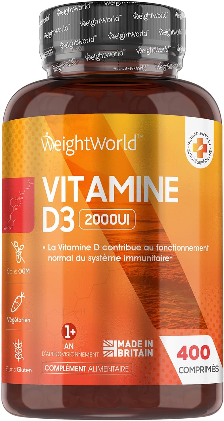 Vitamine D3 Cholécalciferol, 400 Micro Comprimés Végétariens +1 An, Vitamine Adulte sans Gluten, sans OGM, Vit D 2000ui Fabriqué au Royaume-Uni