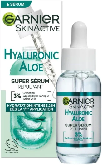 SkinActive - Sérum Gel Repulpant Hyaluronic Aloe - Soin Enrichi en Acide Hyaluronique et Aloe Vera - Pour Tous Types de Peaux - 30 ml Sérum Gel Hyaluronic Aloe