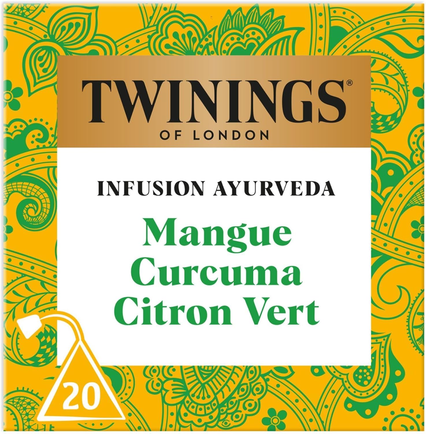 Infusion Ayurveda Mangue, Curcuma, Citron Vert - 20 Sachets - Exotique et Acidulé - à Déguster Chaud ou Froid Mangue Curcuma Citron Vert