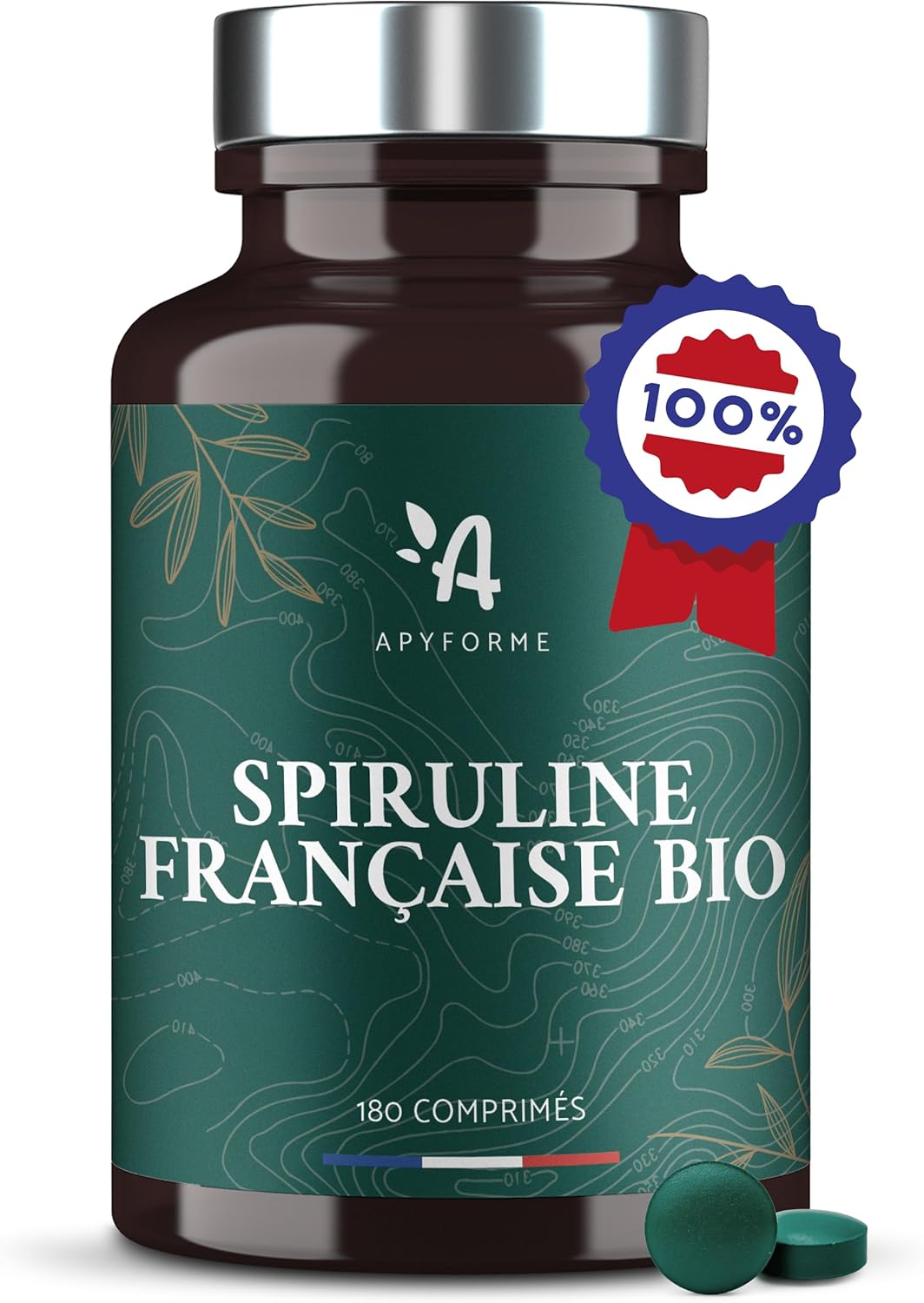 Spiruline BIO Française - Haute Concentration Jusqu'à 25% de Phycocyanine - Culture Paysanne Écoresponsable - 180 Comprimés Super Protéinés - Origine France