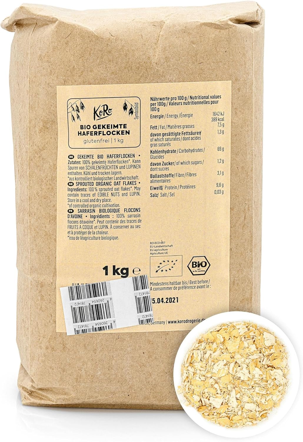 Flocons d'avoine germés bio 1 kg