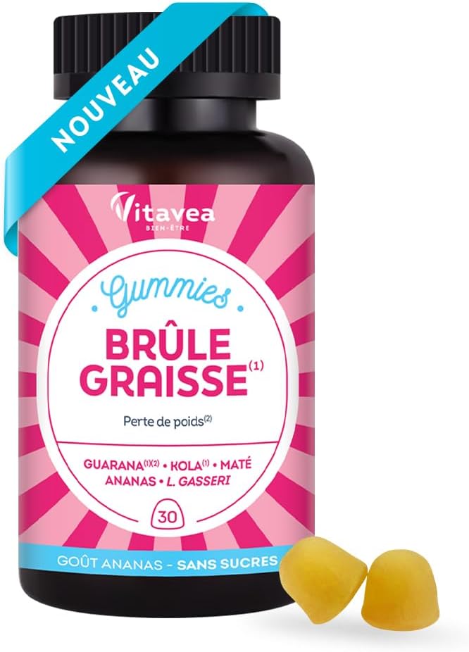 Vitavea Bien-être - Gummies Brûle-Graisse - Action minceur ciblée, perte de poids et brûle graisse - Guarana, kola, maté, ananas et probiotiques - 30 Gummies perte de poids - Goût Ananas gummies brûle graisse