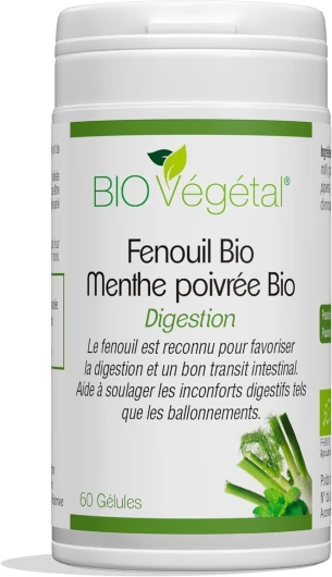 Phyto Sud Complexe Fenouil Bio 600 mg et Menthe Poivrée Bio 200 mg - Fenouil Gelules avec Menthe Poivrée pour Aider à la Digestion Difficile - 60 Gélules - Cure de 1 Mois - Fabriqué en France Blanc 1 unité (Lot de 1)