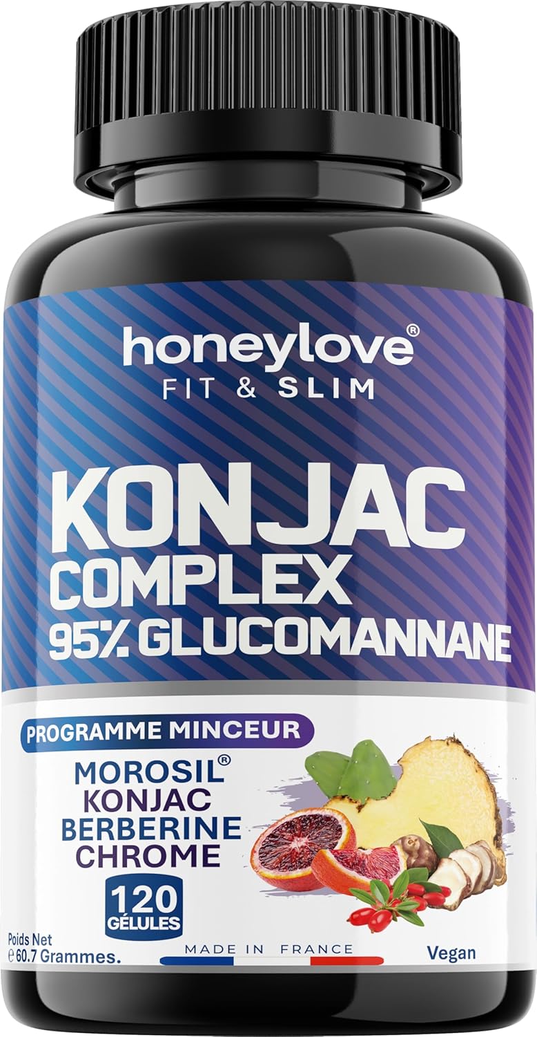KONJAC 95% Glucomannane - Puissant et Efficace - Homme & Femme - Morosil, Berbérine & Chrome - 120 gélules anti-fringales - Gestion de l'Appétit, Minceur & Perte de poids - Vegan bruleur de graisse