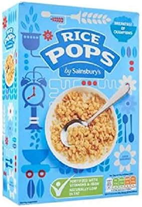 Sainsbury's Riz Pops 375 g – céréales de riz grillées et croquantes enrichies en vitamines et en fer.