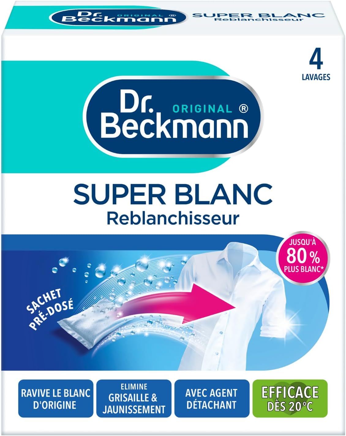 Dr - Beckmann - Poudre Sachet Super Blanc reblanchisseur - 4 Sachets X 40g [L'emballage peut varier] 4 Sachets (Pack X 1)