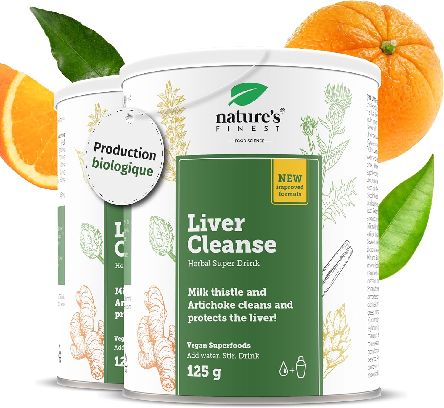 Nature's Finest by Nutrisslim Liver Cleanse 250 g - Détox Foie Puissante & Naturelle en Poudre - Chardon-Marie, Artichaut, Curcuma, Gingembre & Inuline Bio - Cure Nettoyante pour le Foie 125 g (Lot de 2)