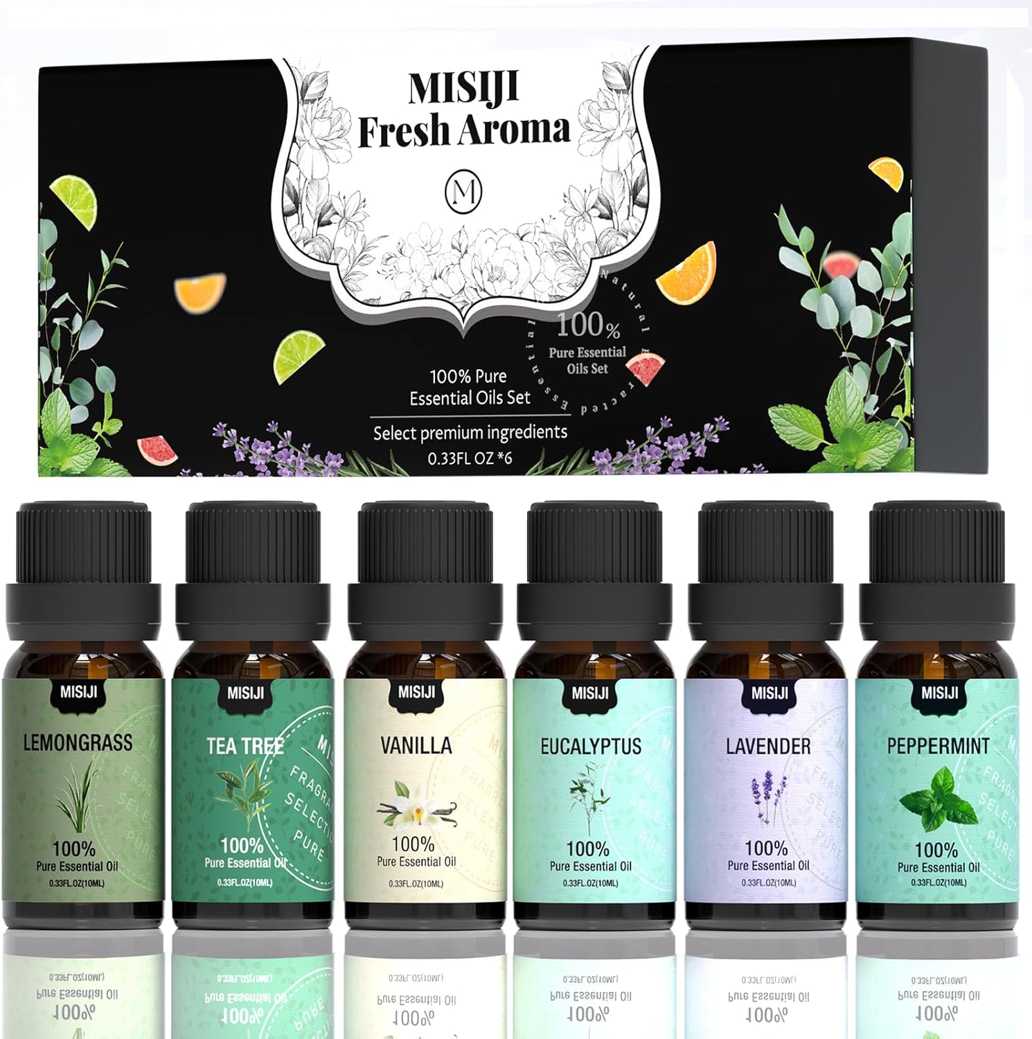 MISIJI Huiles essentielles Set Top 6 huiles essentielles pour diffuseurs, arômes d'aromathérapie, huile de massage, buanderie, bougies et savon - Blissful