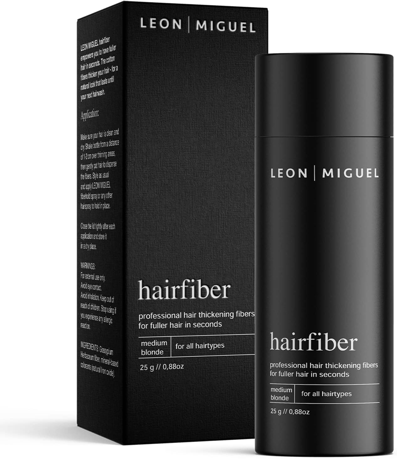 Leon Miguel® Hair Fiber - Fibers Densificateur de cheveux pour des cheveux plus épais (blond moyenne)