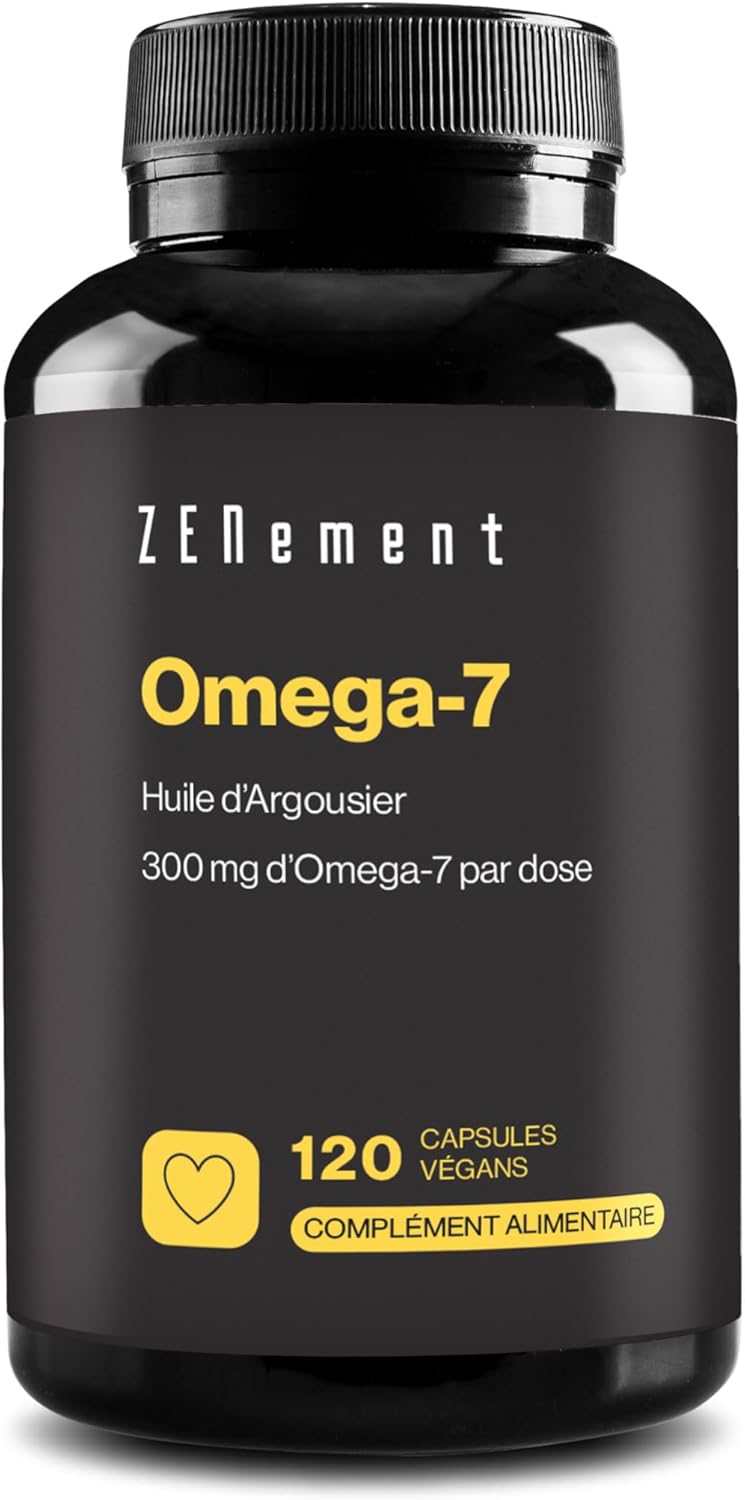 Omega‑7 - Végan - 1200mg d’Huile d’Argousier dont 300mg d’Omega‑7 (Acide Palmitoléique) par Dose Quotidienne - Capsules - 2 Mois d’Utilisation - Zenement
