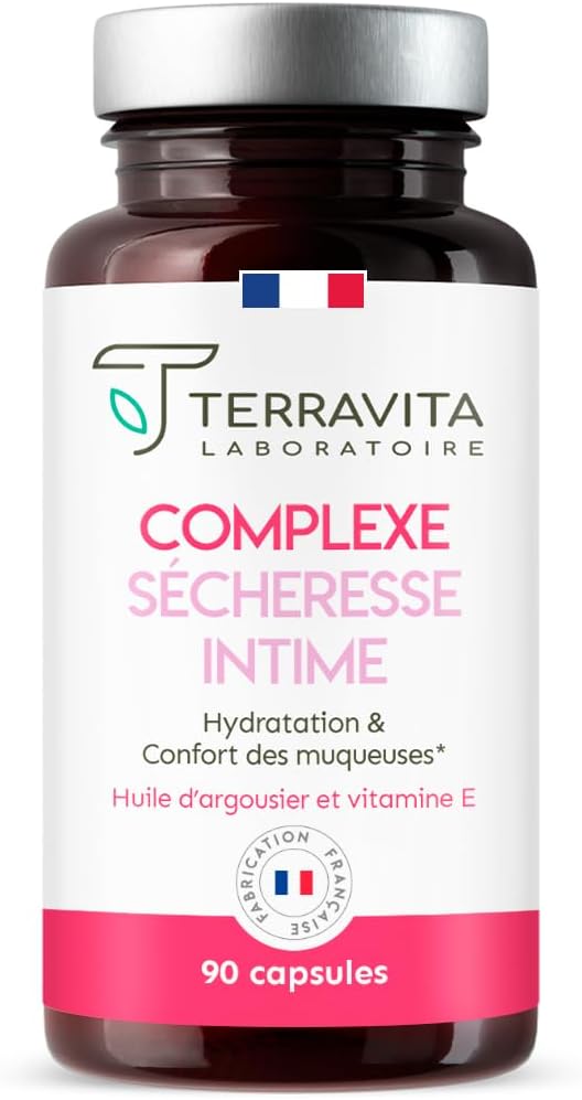Complexe Sécheresse Intime - Huile d’Argousier riche en Oméga 7 + Vitamine E - Hydratation Profonde et Confort de la Peau, des Yeux et des Muqueuses - 90 Capsules Vegan - Made in France - Terravita