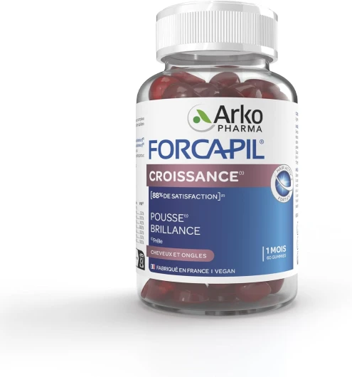 Forcapil Gummies Croissance - Cheveux et Ongles - Favorise la pousse des cheveux et ongles - Renforce la fibre capillaire - 60 gummies - Cure d'un mois