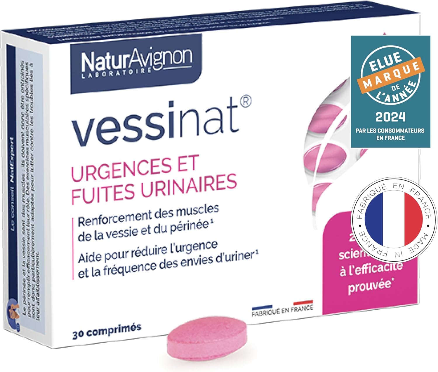 NaturAvignon Vessinat - complement alimentaire urgence & fuite urinaire femme - Double action muscles vessie & périnée - Graine de courge - confort urinaire incontinence femme - 30 comprimés