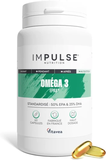Oméga 3 concentrés 50% EPA / 25% DHA - Qualité Epax® - Pureté Totox <10 - Certifiés Friend of the Sea - Complément alimentaire Bien-être & Performance - Fabriqué en France - IMPULSE NUTRITION