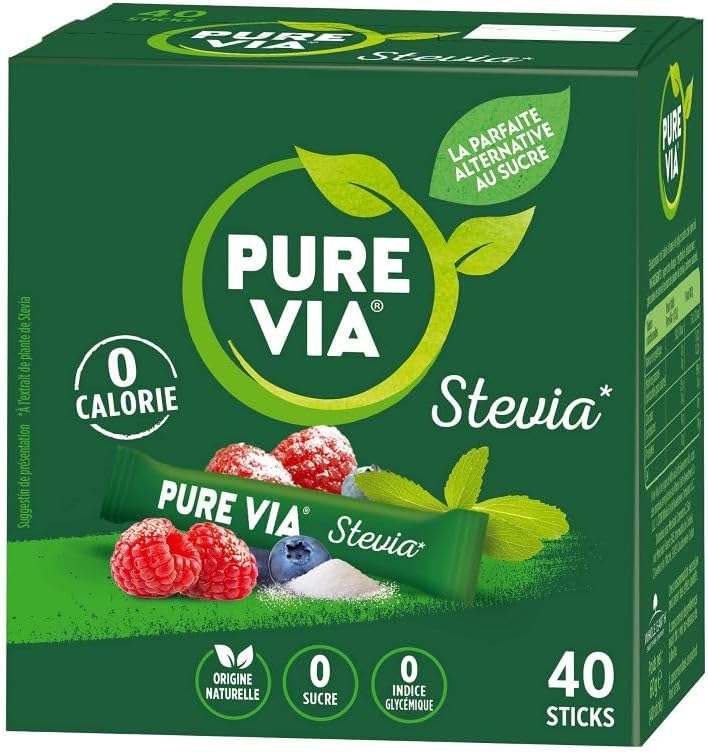 Boîte 40 sticks - Stevia Poudre - Zéro Calorie 60 g (Lot de 1)
