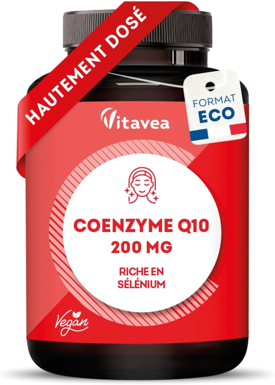 Coenzyme Q10 200mg - Antioxydant Naturel Puissant, Anti-Âge - Forme Stable Ubiquinone - Avec Sélénium - 60 Gélules Vegan - Fabriqué en France - Vitavea