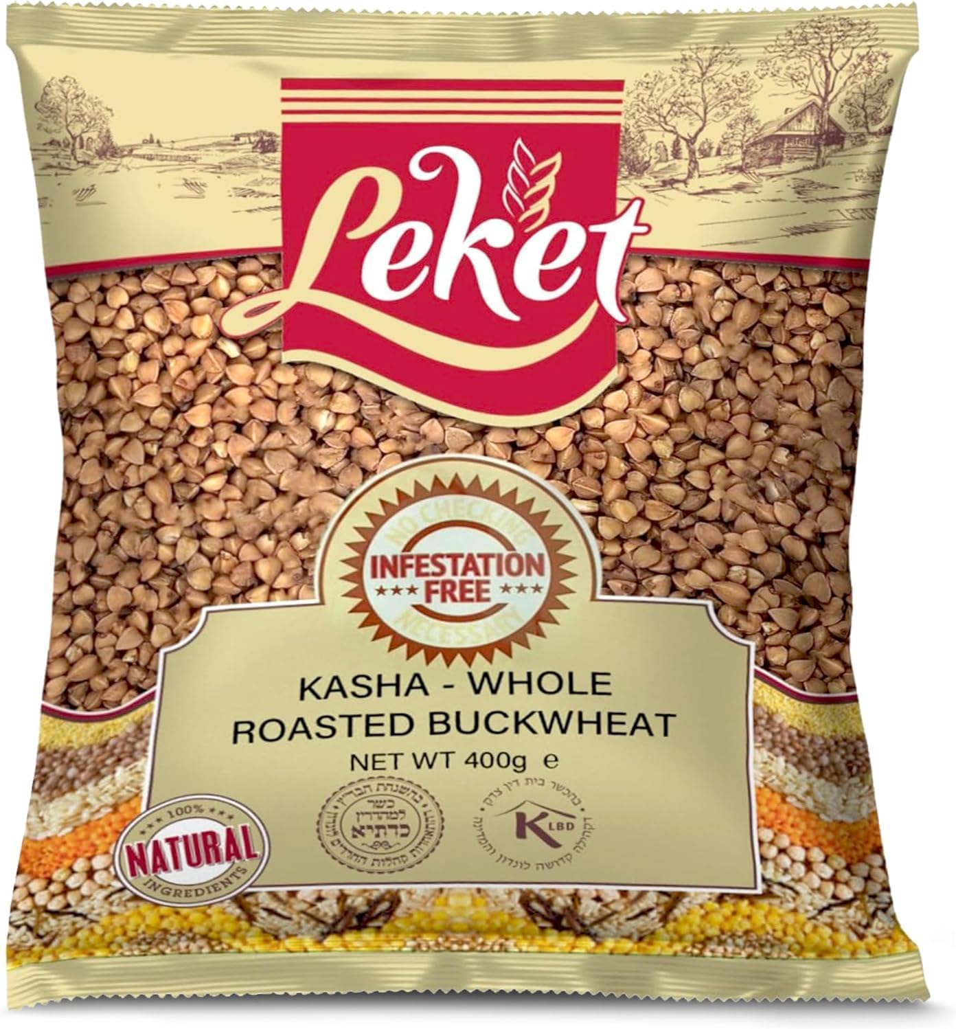 Leket Sarrasin Grillé 400g – Céréale Complète Premium pour Repas Sains & Savoureux – Rapide & Pratique, Casher, Riche en Protéines, Super-aliment Sans OGM