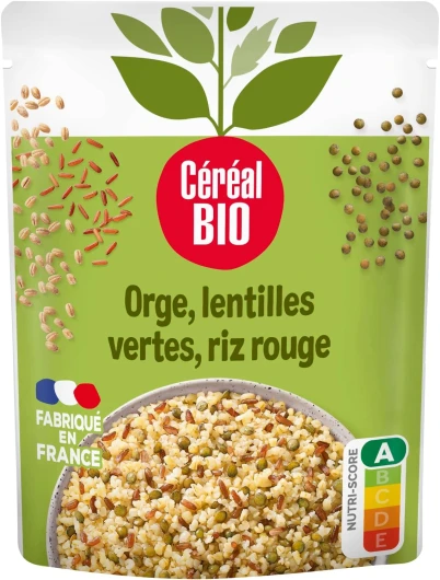 Orge, Lentilles Vertes, Riz Rouge - Sachet Micro-ondable, Rapide à Réchauffer - Végan et Bio - 250g - 200637 Orge Riz Rouge Lentilles Unique