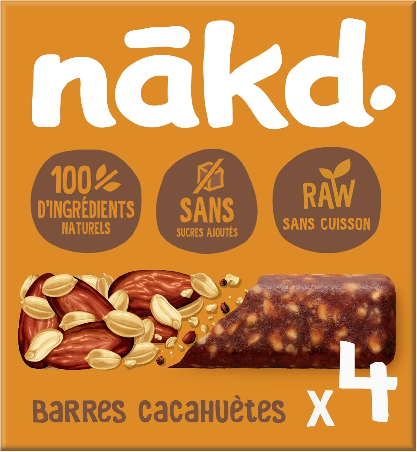 Nākd - Cacahuètes - Raw Barres de Fruits et Noix - 100% D'ingrédients Naturels - Sans Sucre Ajoutés - Vegan - 4 x 35g - 140g