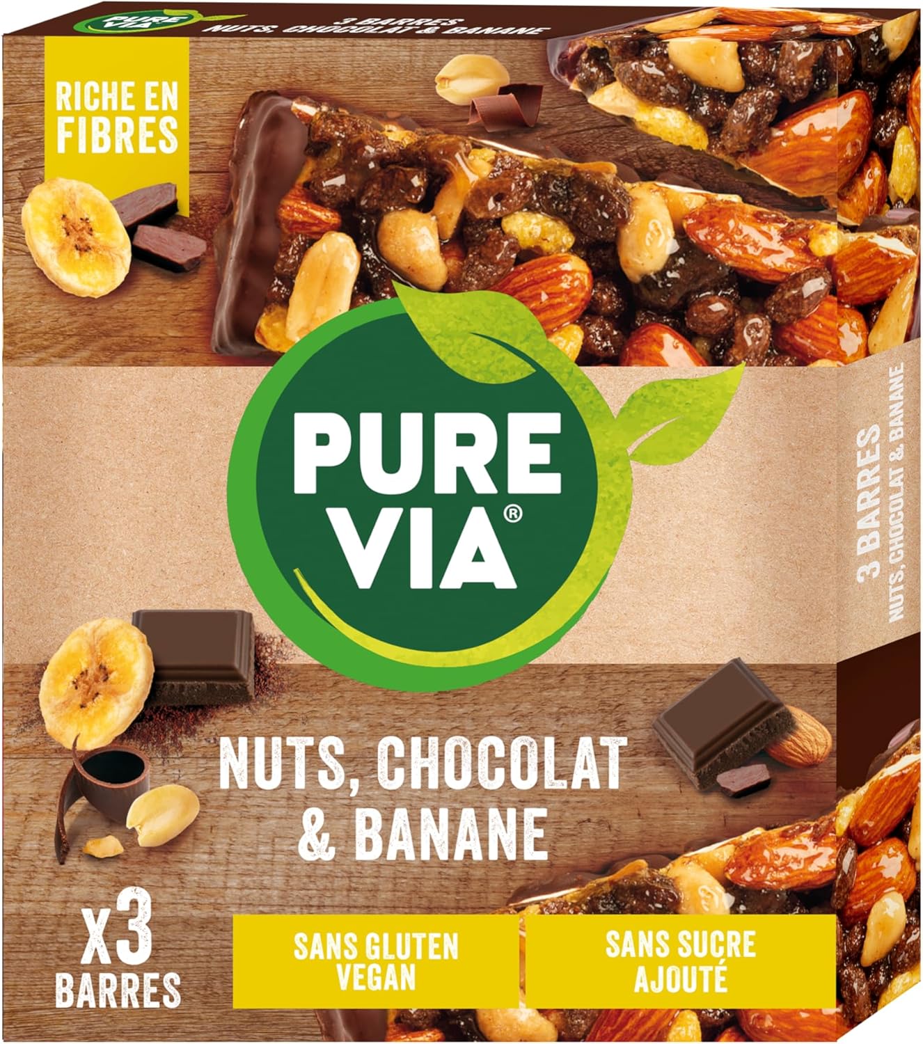 Barres de Céréales Nuts, Chocolat & Banane - Riches en fibres - Sans sucre ajouté - 3 x 35g