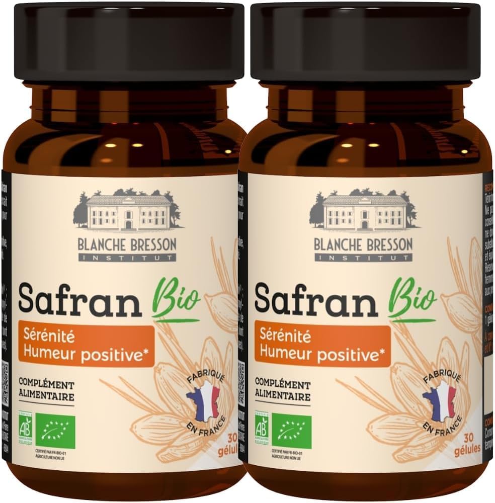BLANCHE BRESSON - Safran Bio Safr’Inside™ - Humeur Positive & Sérénité - Extrait Breveté Tech'care Extraction™ - Dosage Optimal 30mg - 60 Gélules - Cure 60 Jours - Fabriqué en France 30 unité (Lot de 2)