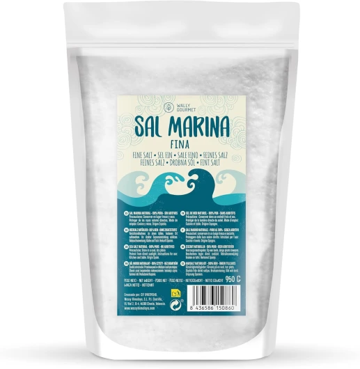 Sel de Mer 100% Naturel Non Raffiné – Minéral, Écologique, Haute Pureté, Parfait Pour La Cuisine – Qualité Supérieure - Sel Naturel Non Raffiné Origine : Espagne - Fin 950 g (Lot de 1)