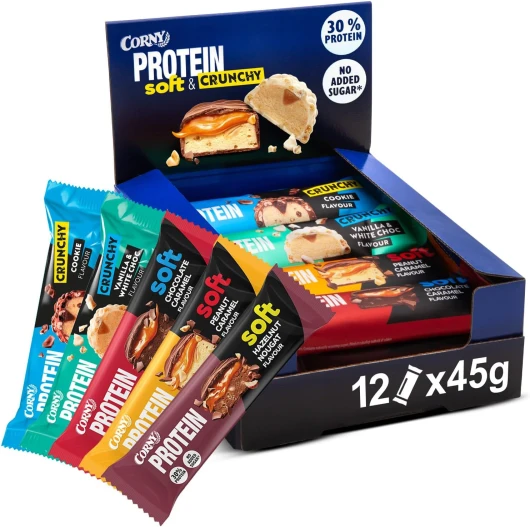 Protein Soft & Crunchy Mix Pack de 12, 30% Protéines Boîte Mixte 12 x 45 g