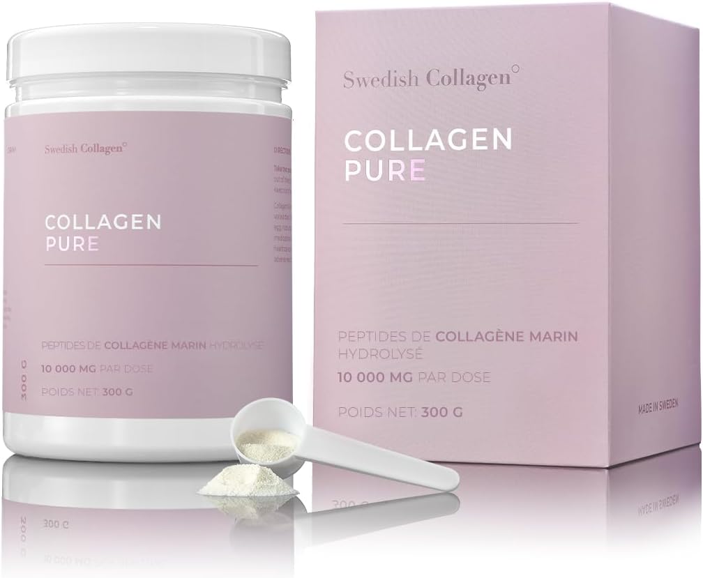 Collagène suédois - Complément alimentaire en poudre de collagène marin hydrolysé 10 000 mg - Paquet de 300 g, pour 30 jours - Peptide pur pour des cheveux, une peau, des ongles et des articulations 300 g (Lot de 1)