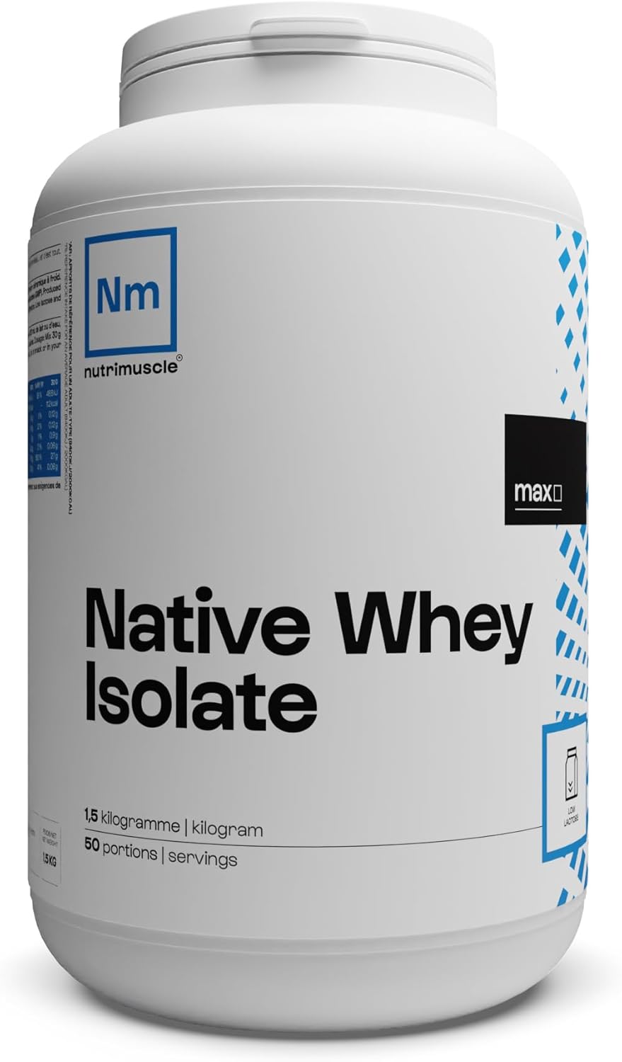 Isolat De Whey Native Low Lactose- Jusqu'à 90% de protéines • Lait français • Prise de Muscle • Musculation & Fitness - Nutrimuscle - Nature - 1,5kg Nature 1.5 kg (Lot de 1)