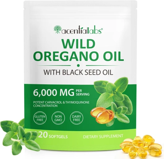 Huile d'origan 6 000 mg, 120 Gélules - Formule 2 en 1 à Base d'huile de Nigelle 200 mg, Capsules d'huile d'origan pour le Soutien Immunitaire - Sans OGM, Sans Gluten(1)