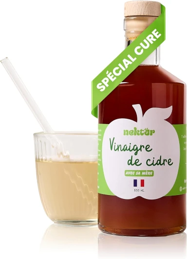 Nektar - Vinaigre de Cidre Bio - Non Pasteurisé, Non Filtré, Avec sa Mère - Digestion, Glycémie, Perte de Poids - Spécial Cure - 500 ml - Fabriqué artisanalement en Normandie Bouteille - 500 ml