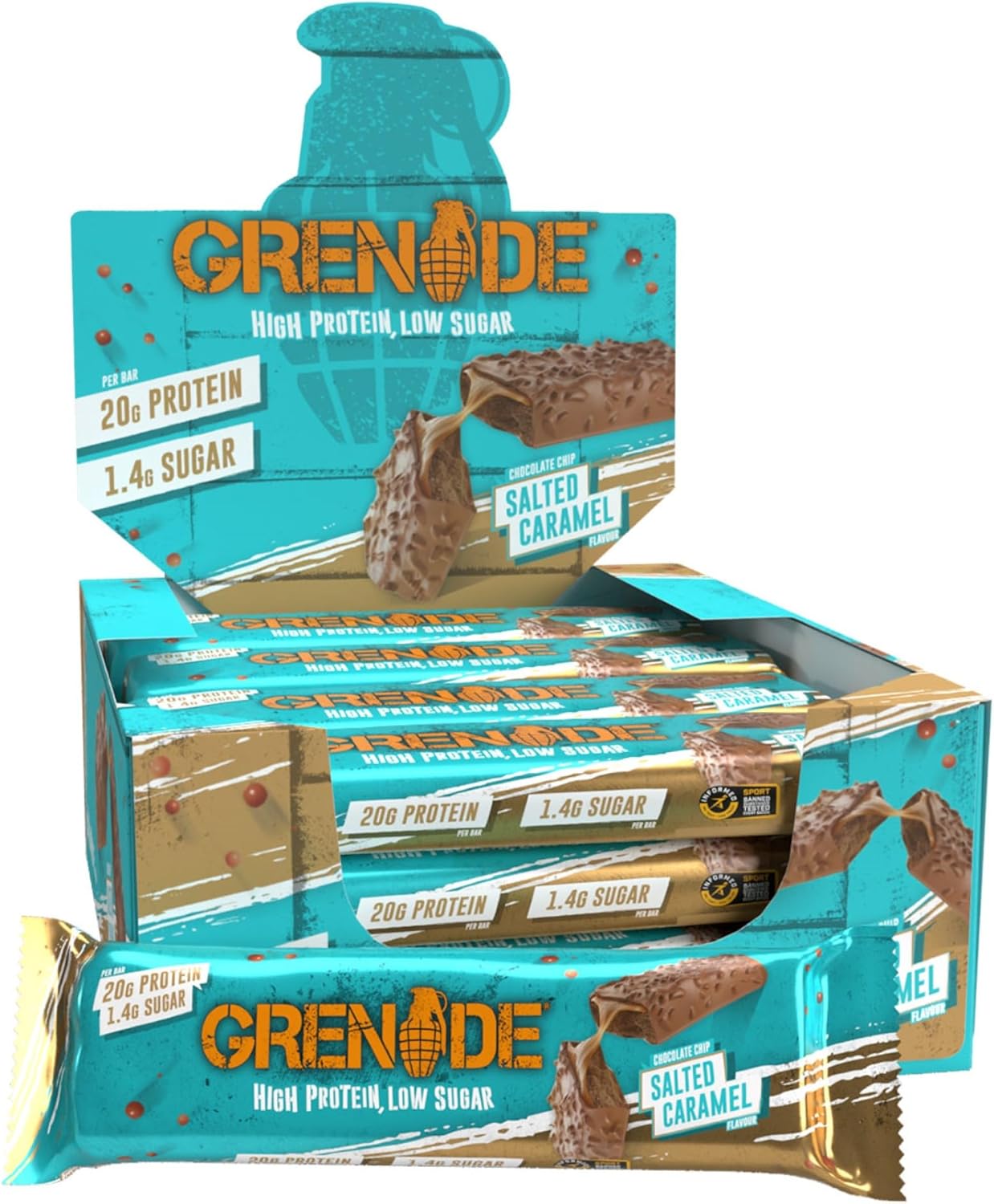 Barre Hyperprotéinée à Faible Teneur en Glucides - Chocolate Chip Salted Caramel, 12 x 60 g