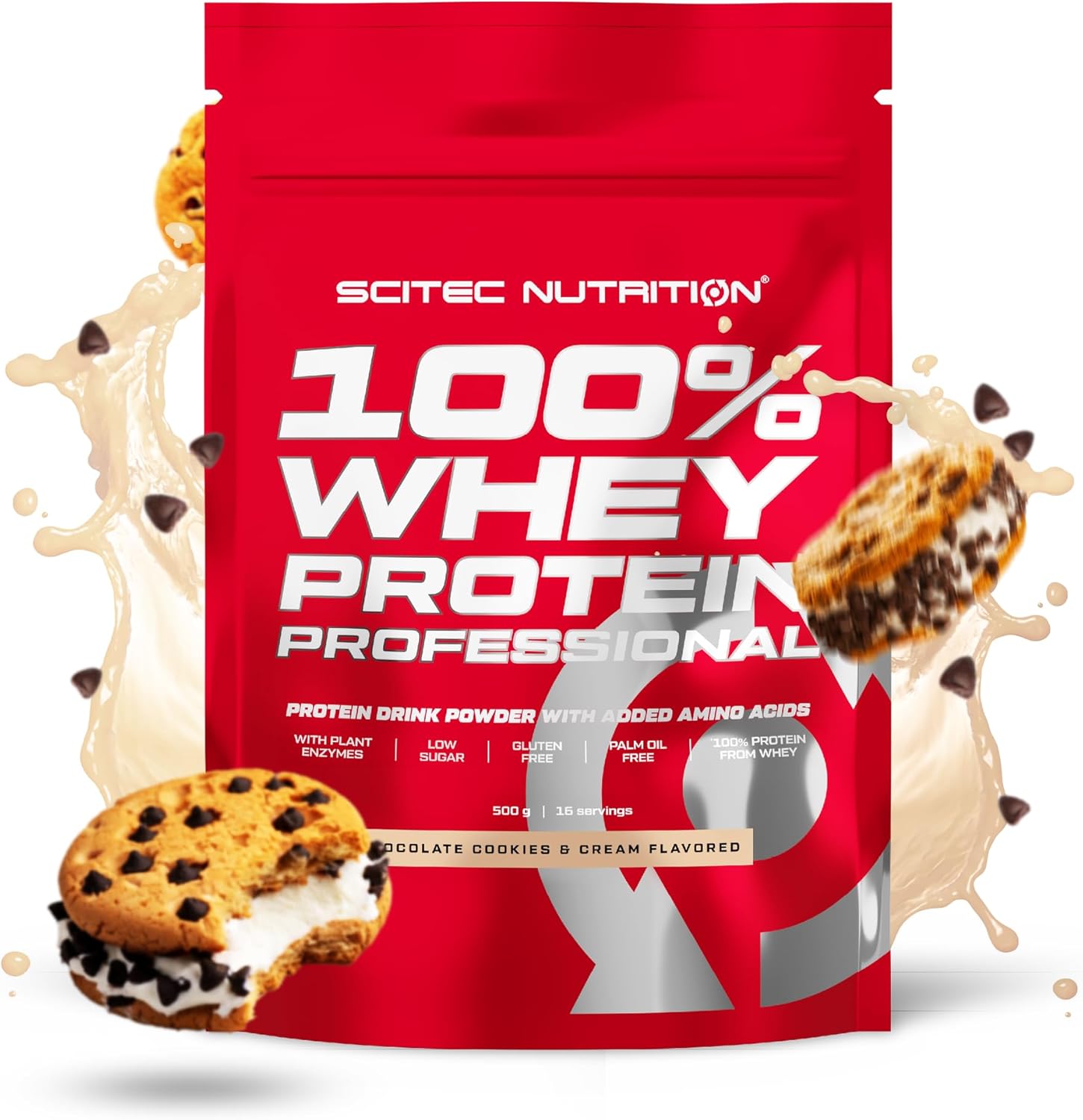 100% Whey Protein Professional - Amélioré avec des acides aminés supplémentaires et des enzymes digestives - Sans gluten - Sans huile de palme, 500 g, Chocolat-Cookies & Cream Chocolat-Cookies & Cream 500 g (Lot de 1)
