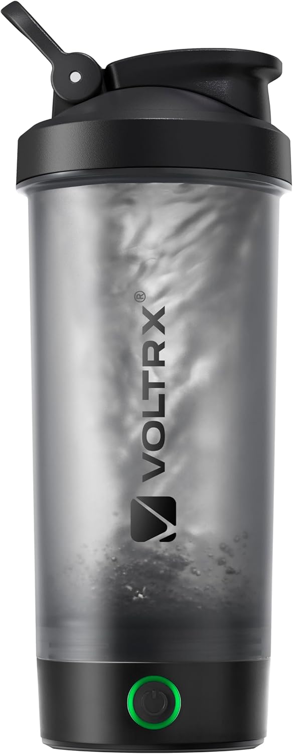 VOLTRX Titanus Bouteille shaker de protéines, mélangeur de protéines électrique rechargeable USB C, pour shakes protéinés et shakes de remplacement de repas, sans BPA, 600 ml Noir