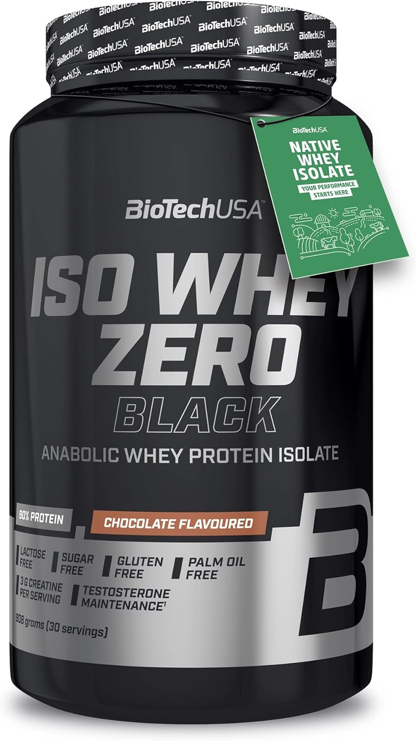 Iso Whey Zero Black - Protéine de première qualité avec créatine, zinc, vitamine B3 et acides aminés - 90% de protéines - Sans sucre, sans lactose, sans gluten, 908 g, Chocolat Chocolat One size